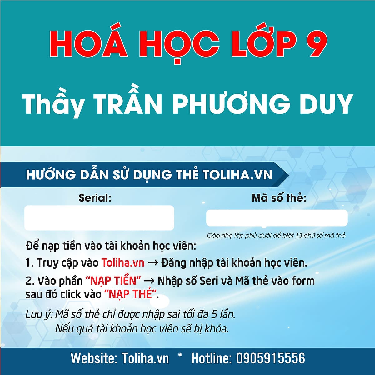 Học trực tuyến HOÁ HỌC LỚP 9 - Thầy TRẦN PHƯƠNG DUY - Toliha.vn 9 Tháng