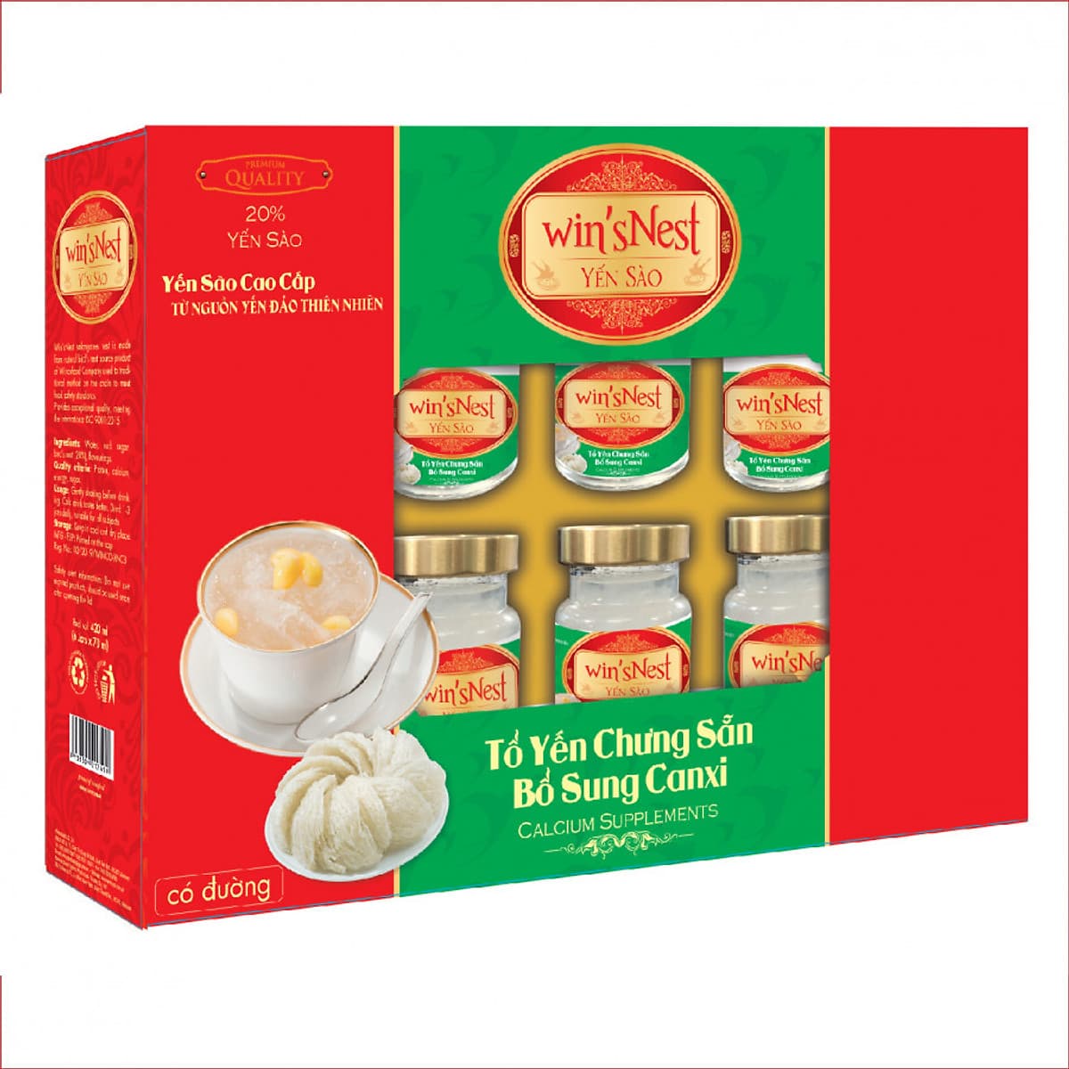 Yến Sào cao cấp win'snest Tổ Yến Chưng Sẵn Bổ Sung Canxi 20% (6 Lọ/Hộp) thích hợp cho người lớn bổ sung canxi và khoáng chất ngừa loãng xương, chống lão hóa.