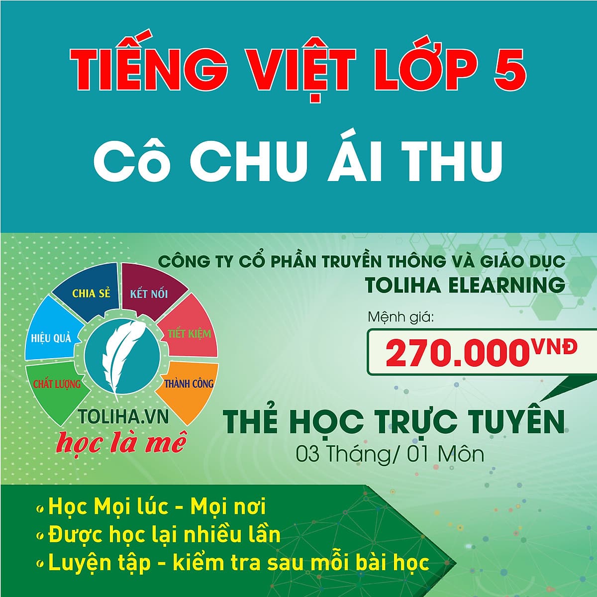 Học trực tuyến TIẾNG VIỆT LỚP 5 - Cô CHU ÁI THU - Toliha.vn khóa 9 Tháng