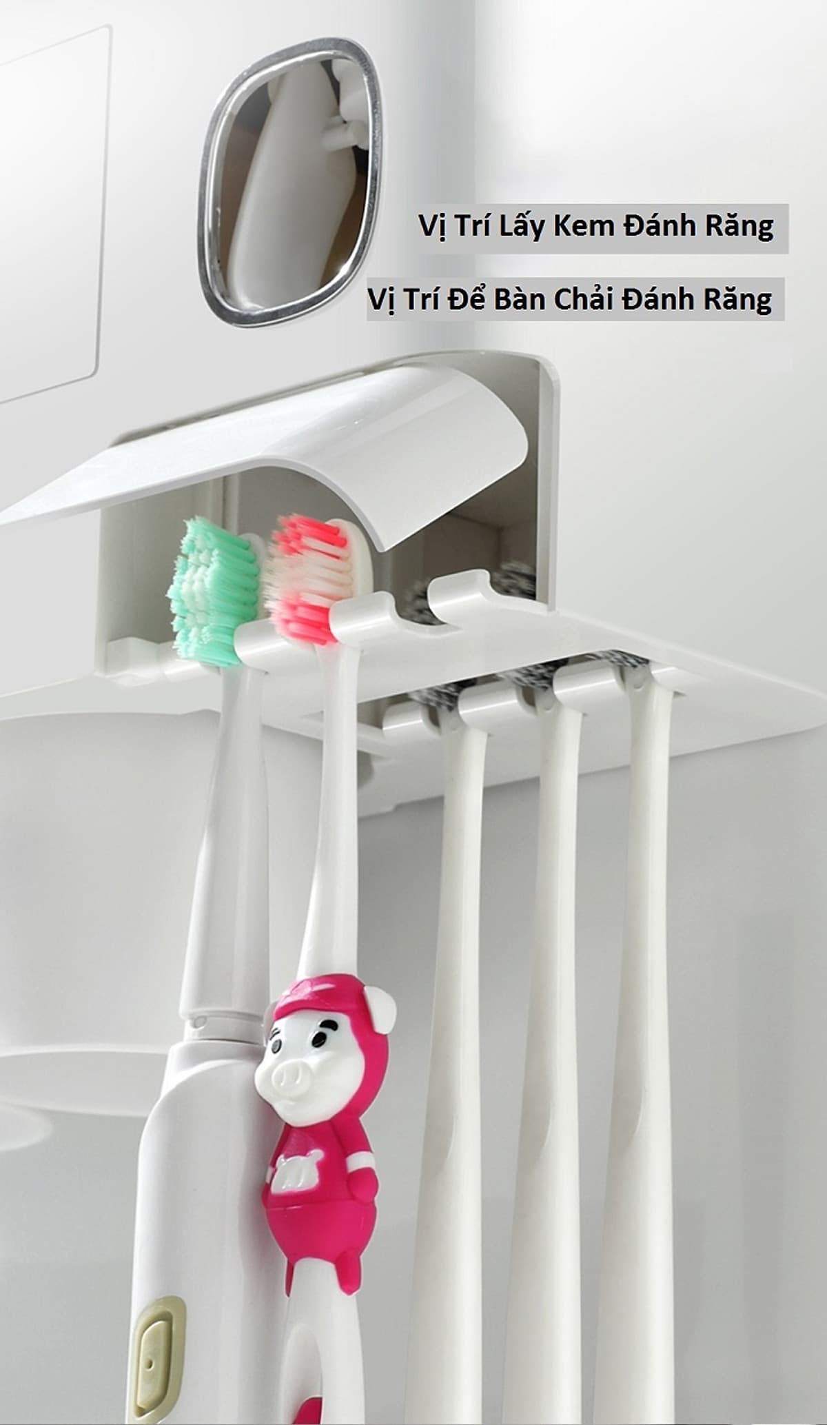 KỆ TREO BÀN CHẢI ĐÁNH RĂNG, TÍCH HỢP ĐỒ LẤY KEM THÔNG MINH (2 LY)