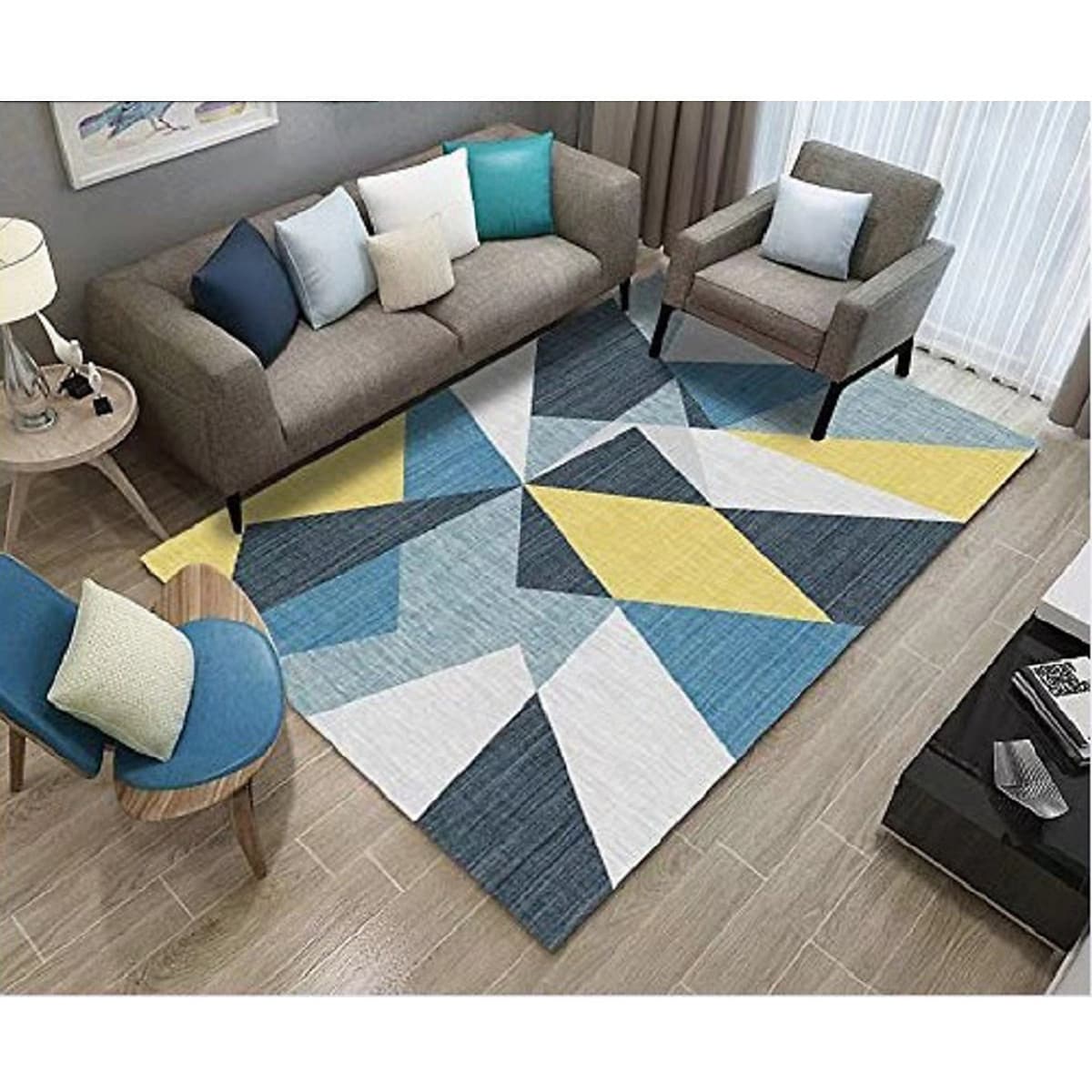 Thảm trải sàn Sofa sang trọng hiện đại trang trí phòng khách Bali in 3D Nhung nỉ lì cao cấp BL09 - Khối tròn vàng