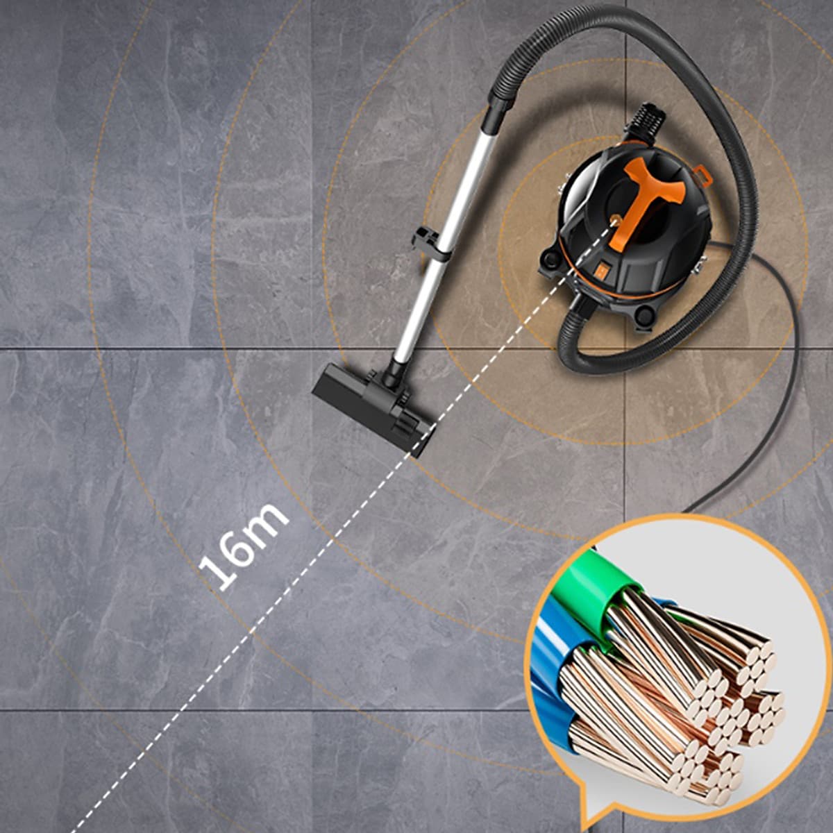 Máy hút bụi gia đình công suất lớn 1200W có chức năng hút ướt và khô, độ ồn 80dB, thể tích thùng máy 15L