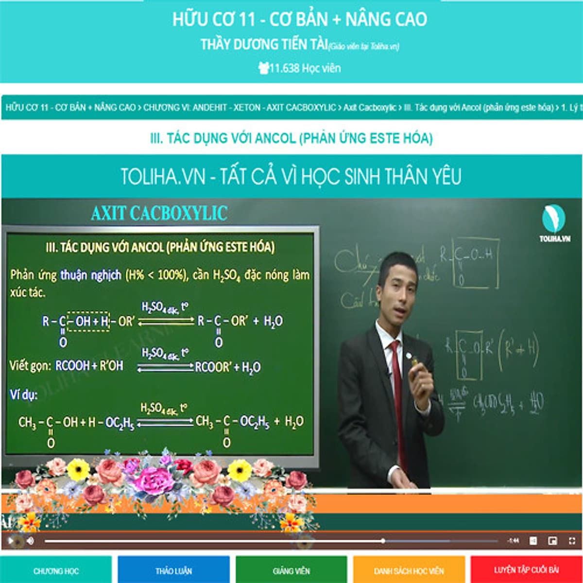 Khóa học HÓA HỮU CƠ 11 - CƠ BẢN và NÂNG CAO thầy Dương Tiến Tài - 09 tháng