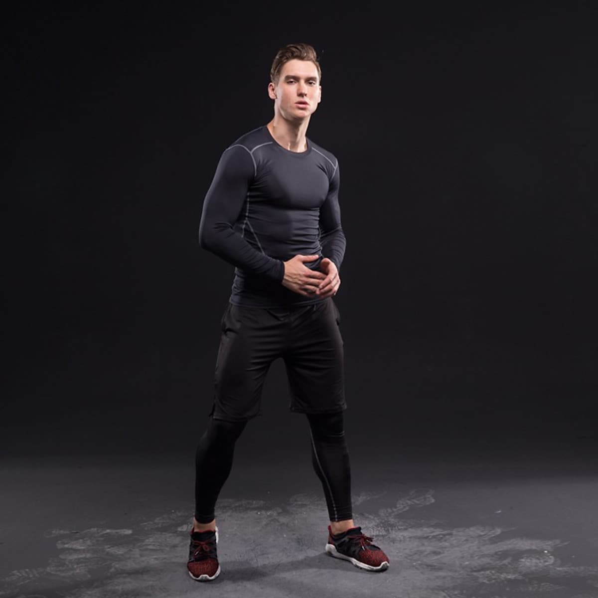 Set 3 in 1 Quần áo gym nam, Quần áo legging nam, Quần áo gym giữ nhiệt nam - Thích hợp tập gym, đá bóng, chạy bộ, bóng rổ hoặc giữ ấm cơ thể - Quần áo tập gym nam chất liệu thun lạnh cao cấp ôm body (SP001)