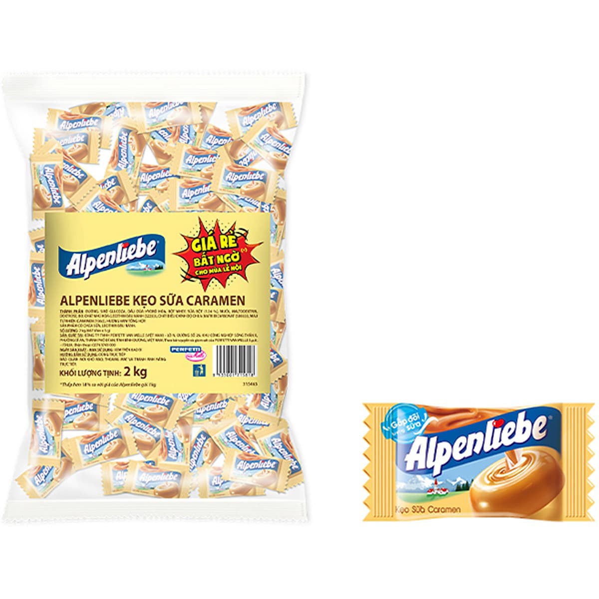 Kẹo Alpenliebe Sữa Caramen (Gói 2kg - 667 Viên)