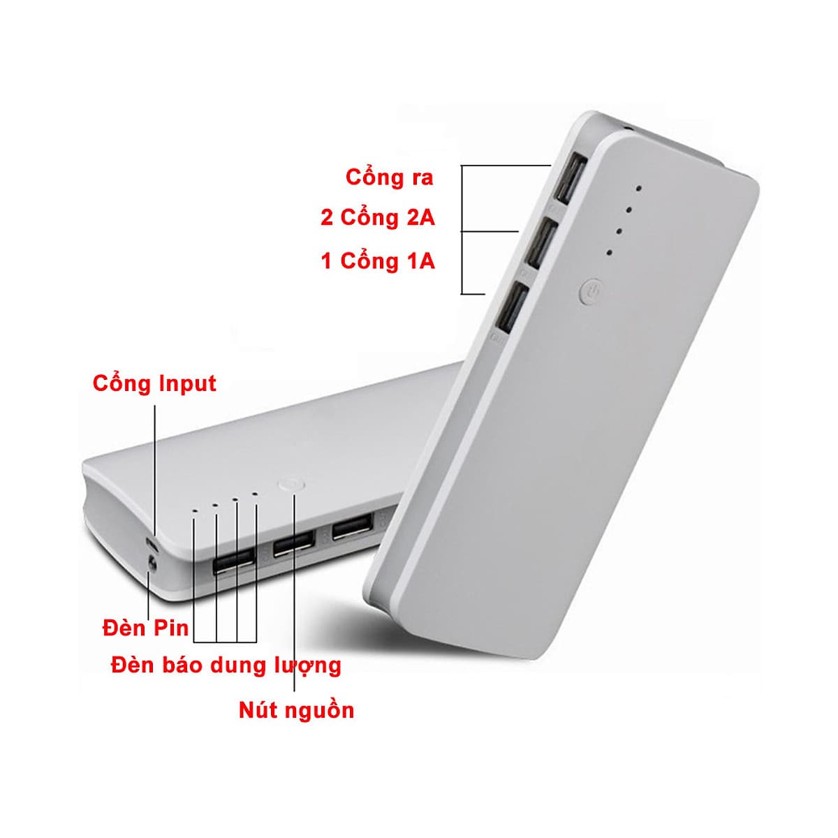 Sạc Dự phòng 10,000 Mah 2.1A Nhanh Đầy 3 Cổng