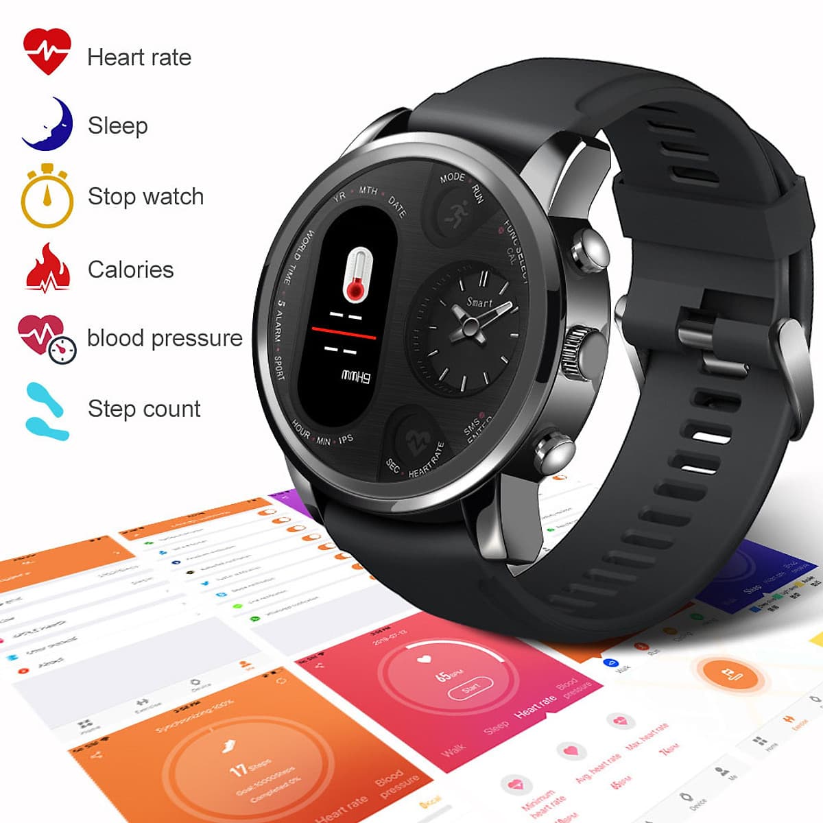 JY LEMFO T3Pro Smart Watch Heart Rate Sleep Monitor Dual Time Zone Smart Watch