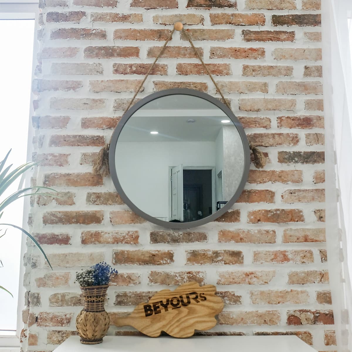 Gương Tròn Soi Trang Điểm Treo Tường Khung Gỗ Hàn Quốc Mia Mirror Nội Thất Kiểu Hàn BEYOURs