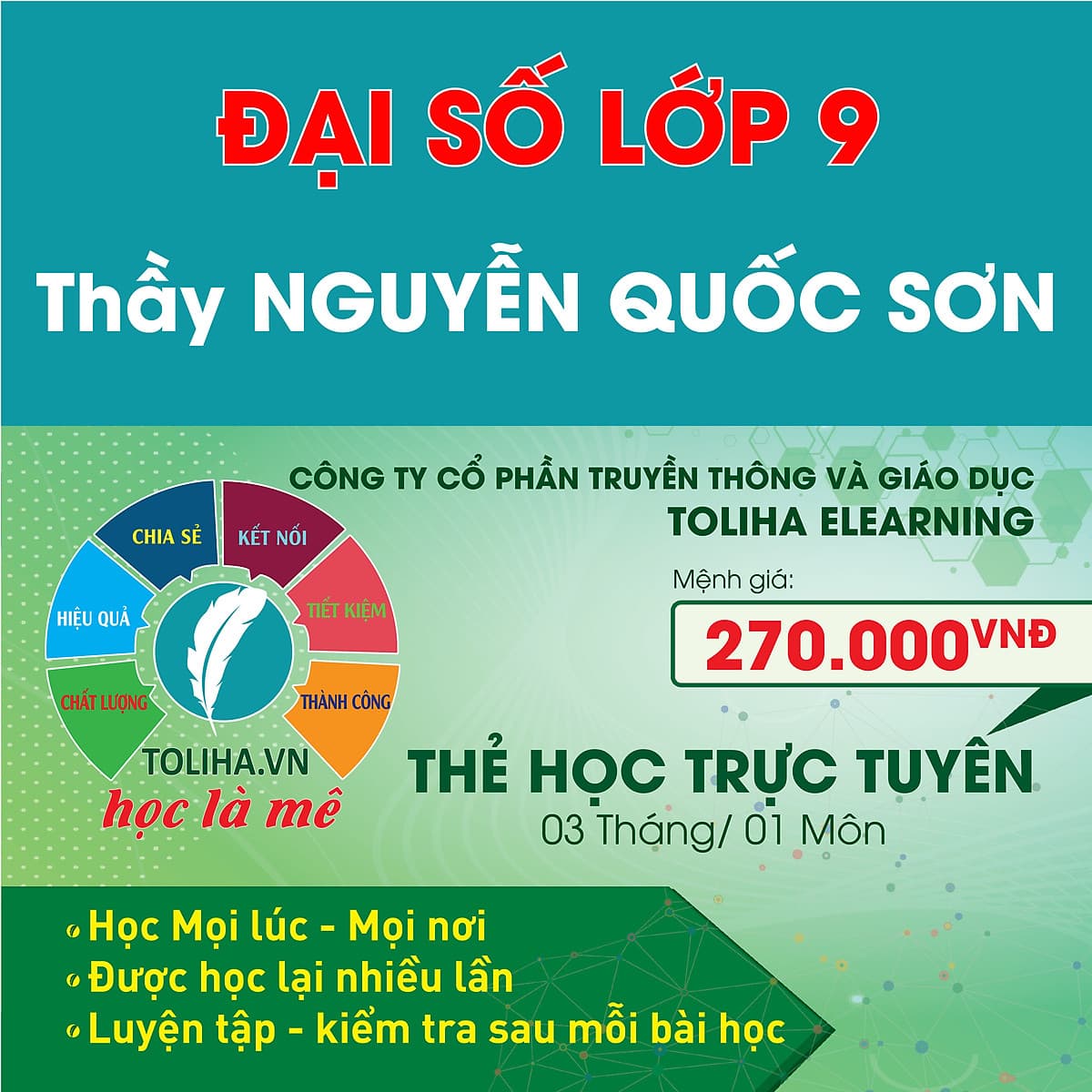 Khóa học ĐẠI SỐ 9 - CƠ BẢN + NÂNG CAO thầy Quốc Sơn- 03 tháng
