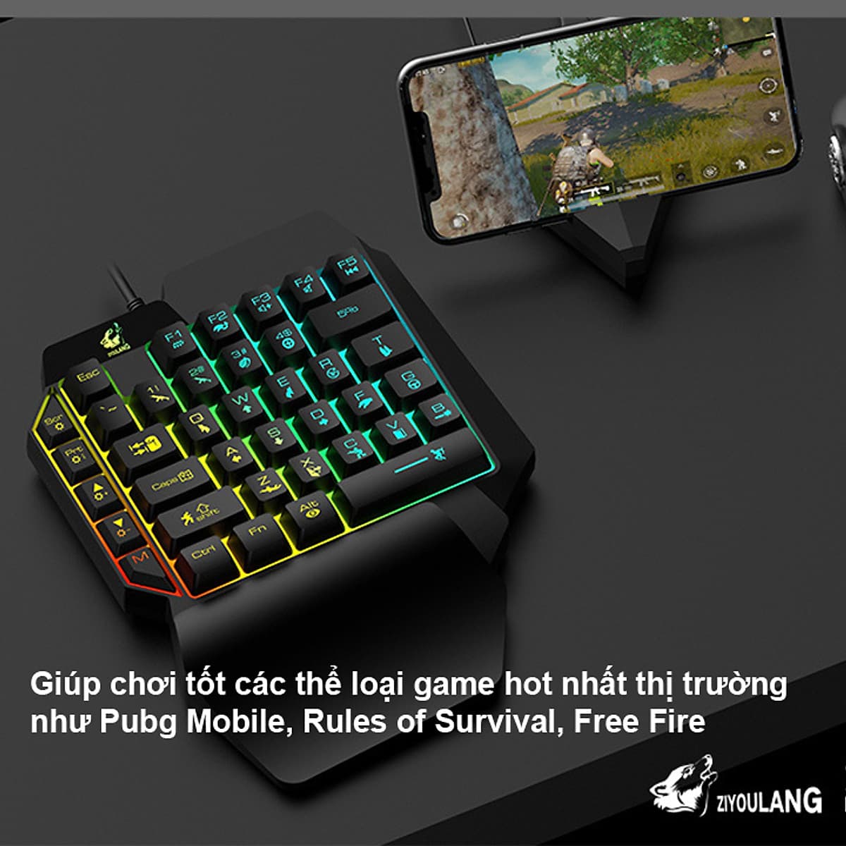 Combo Bàn Phím Bán Cơ FREE WOLF K15 + Chuột chuyên game 6D  LED 7 màu T06