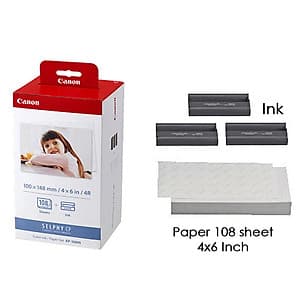 Giấy Và Mực In Ảnh Nhiệt Canon KP108 Cho Máy In Canon SELPHY CP1300, SELPHY CP1200, SELPHY CP1000, SELPHY CP910 - Hàng Chính Hãng