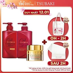 Bộ Ba Chăm Sóc Tóc TSUBAKI Dưỡng Tóc Bóng Mượt Gội Xả (490ml/chai) + Mặt Nạ Tóc Cao Cấp Phục Hồi Hư Tổn 180g