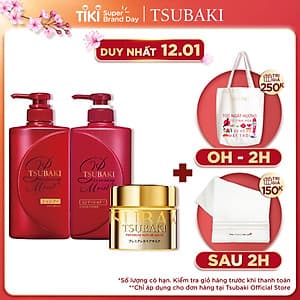 Bộ Ba Chăm Sóc Tóc TSUBAKI Dưỡng Tóc Bóng Mượt Gội Xả (490ml/chai) + Mặt Nạ Tóc Cao Cấp Phục Hồi Hư Tổn 180g