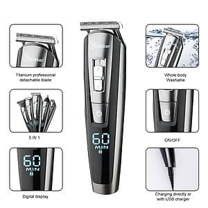 HATTEKER professional hair trimmer waterproof 5 in1hair clipper electric hair cutting machine beard trimer men haircut