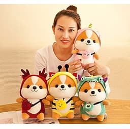 Thú Bông Chó Shiba Hóa Trang Tuần Lộc Đỏ Ngộ Nghĩnh 25cm