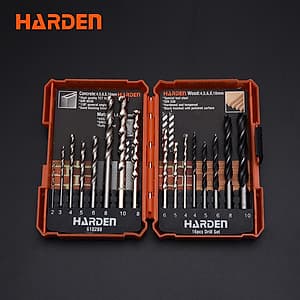 Bộ 16 Mũi Khoan Sắt, Khoan Bê Tông, Khoan Gỗ HARDEN 610289 được làm từ chất liệu thép chuyên dụng, sản phẩm đựng trong hộp nhựa tiện lợi và chắc chắn