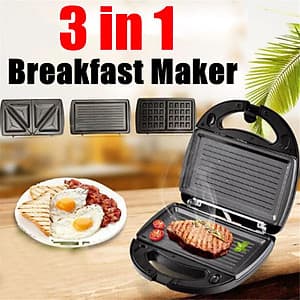 Máy làm bánh 3 trong 1 Sandwich - Waffle - Panini có vỉ nướng BBQ Máy làm bữa sáng 220V