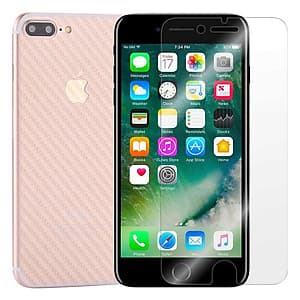 Bộ Kính Cường Lực iPhone 7 Plus / 8 Plus Remax (Trong Suốt) Và Miếng Dán Mặt Sau Vân Carbon (Trong suốt) - Hàng Chính Hãng