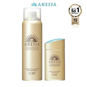 Combo Kem chống nắng dưỡng da dạng sữa Anessa Milk SPF 50+ PA++++ 60ml và Kem chống nắng dưỡng da dạng xịt Anessa Spray 60g