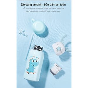 Bình giữ nhiệt cho bé có ống hút, 2 nắp tiện lợi, chất liệu thép không gỉ inox 316 cao cấp, an toàn tuyệt đối, dung tích 600ml