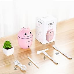 Máy phun sương tạo độ ẩm, khuếch tán tinh dầu hình mèo có đèn Led, quạt mini - Hồng