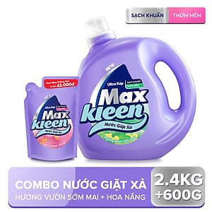 Combo Nước giặt xả Maxkleen: 1 Chai 2.4kg Vườn Sớm Mai + 1 Túi 600g hương Hoa Nắng