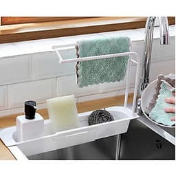Kệ nhựa dài CO DÃN để bồn đựng đồ rửa chén, có khay treo khăn lau tay nhà bếp mới - giao màu ngẫu nhiên