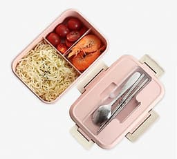 Hộp Đựng Cơm Lúa Mạch 3 Ngăn Kèm Thìa Đũa Inox