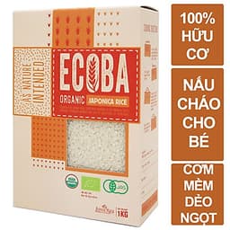 Gạo Nhật hữu cơ cao cấp/ECOBA Sakura 1kg - Nấu cháo cho bé ăn dặm - Hạt tròn, cơm mềm dẻo ngọt - 100% Organic