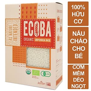 Gạo Nhật hữu cơ cao cấp/ECOBA Sakura 1kg - Nấu cháo cho bé ăn dặm - Hạt tròn, cơm mềm dẻo ngọt - 100% Organic