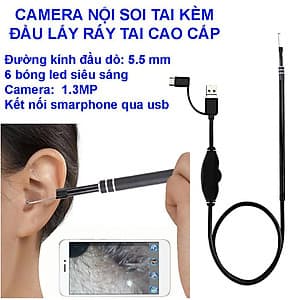 Bộ Lấy Ráy Tai Có Đèn, Camera Mini, Camera Nội Soi Tai, Mũi, Họng Siêu Nét Đi Kèm Bộ Đầu Lấy Ráy Tai, Soi Tai Mũi Họng Chuyên Nghiệp