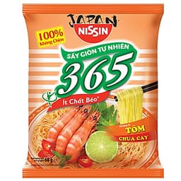 Thùng 30 Gói Mì Không Chiên Nissin 365 - Hương Vị Tôm Chua Cay (68g / Gói)