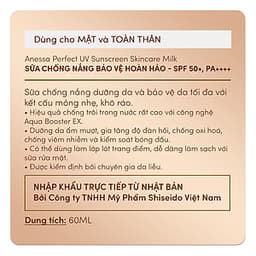 Kem Chống Nắng Anessa Perfect UV Sunscreen Skincare Milk Spf 50+ Pa++++ (60ml)