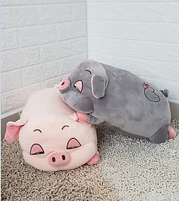 GỐI MỀN heo phê ngủ 3 trong 1, 4 chiều siêu mịn, bộ chăn gối văn phòng - xám