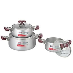 Bộ 3 Nồi Anod Vung Kính Sunhouse SH6633-20 Trắng Bạc (16cm, 20cm, 24cm)