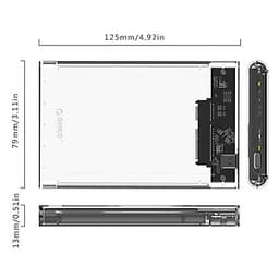 Hộp Đựng Ổ Cứng Di Động HDD Box 2.5 ORICO 2139C3-G2 USB3.1 Gen2 Type-C/2.5 Nhựa Trong Suốt - Hàng Chính Hãng