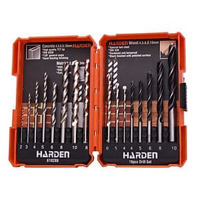 Bộ 16 Mũi Khoan Sắt, Khoan Bê Tông, Khoan Gỗ HARDEN 610289 được làm từ chất liệu thép chuyên dụng, sản phẩm đựng trong hộp nhựa tiện lợi và chắc chắn