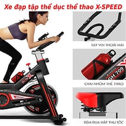 Xe đạp thể dục thể thao - xe đạp tập thể dục thể thao tại nhà X-SPEED tặng bóng bàn luyện phản xạ cao cấp + đồng hồ đo chỉ số + bình nước thể thao