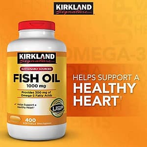 Thực phẩm bảo vệ sức khỏe Viên dầu cá Kirkland Signature Fish Oil 1000mg từ Mỹ, bổ sung Omega-3, DHA và EPA - 400 Viên