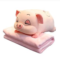 GỐI MỀN heo phê ngủ 3 trong 1, 4 chiều siêu mịn, bộ chăn gối văn phòng - xám