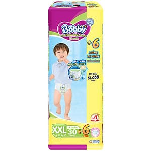 Tã Quần Bobby - Đệm Lưng Thấm Mồ Hôi XXL30 (30 Miếng) - Tặng 6 Miếng Trong GóI