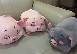 GỐI MỀN heo phê ngủ 3 trong 1, 4 chiều siêu mịn, bộ chăn gối văn phòng - xám