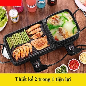 Bếp Lẩu Nướng Điện Đa Năng AST-002 Hình Chữ Nhật 2 Trong 1 Tiện Dụng Bề Mặt Phủ Men Chống Dính Cao Cấp Độ Bền Cao Dễ Dàng Rửa Sạch
