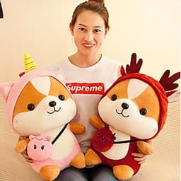 Thú Bông Chó Shiba Hóa Trang Tuần Lộc Đỏ Ngộ Nghĩnh 25cm