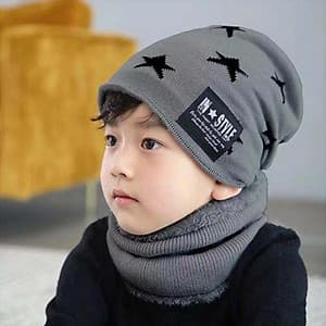 Set Mũ len kèm khăn hình sao có lót lông cho bé 