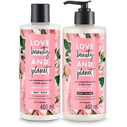 Combo Sữa Tắm + Sữa Dưỡng Thể Love Beauty And Planet Làm Sáng Da (400ml/Chai)