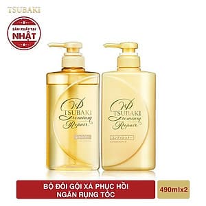 Bộ Ba Chăm Sóc Tóc Phục Hồi Ngăn Rụng Tóc Tsubaki Gội Xả (490ml/chai) + Xịt Dưỡng Tóc 220ml-95243