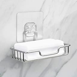 Kệ Xà Phòng Inox Dán Tường Có Kèm Móc Dán Tường - Khay Inox Đựng Xà Phòng Dán Tường Gạch Men Tiện Lợi Không Cần Khoan Tường