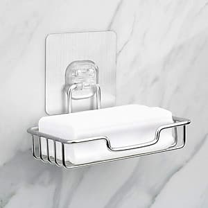 Kệ Xà Phòng Inox Dán Tường Có Kèm Móc Dán Tường - Khay Inox Đựng Xà Phòng Dán Tường Gạch Men Tiện Lợi Không Cần Khoan Tường