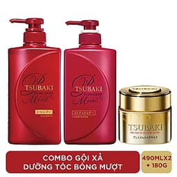 Bộ Ba Chăm Sóc Tóc TSUBAKI Dưỡng Tóc Bóng Mượt Gội Xả (490ml/chai) + Mặt Nạ Tóc Cao Cấp Phục Hồi Hư Tổn 180g